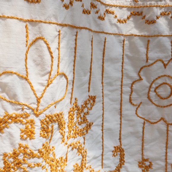 Upcycled Cross Stitched Hand Embroidered White and Gold Dress L XL - Picture 3 of 13